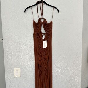 L*Space Stina Chocolate Backless Halter Dress